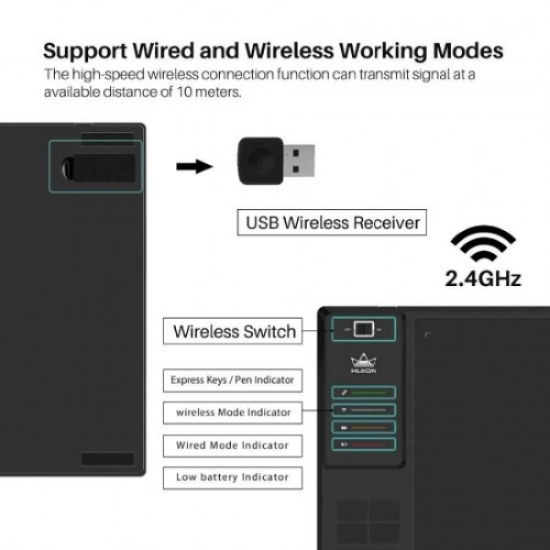 Huion Giano WH1409 14 inch Wireless Graphic Tablet